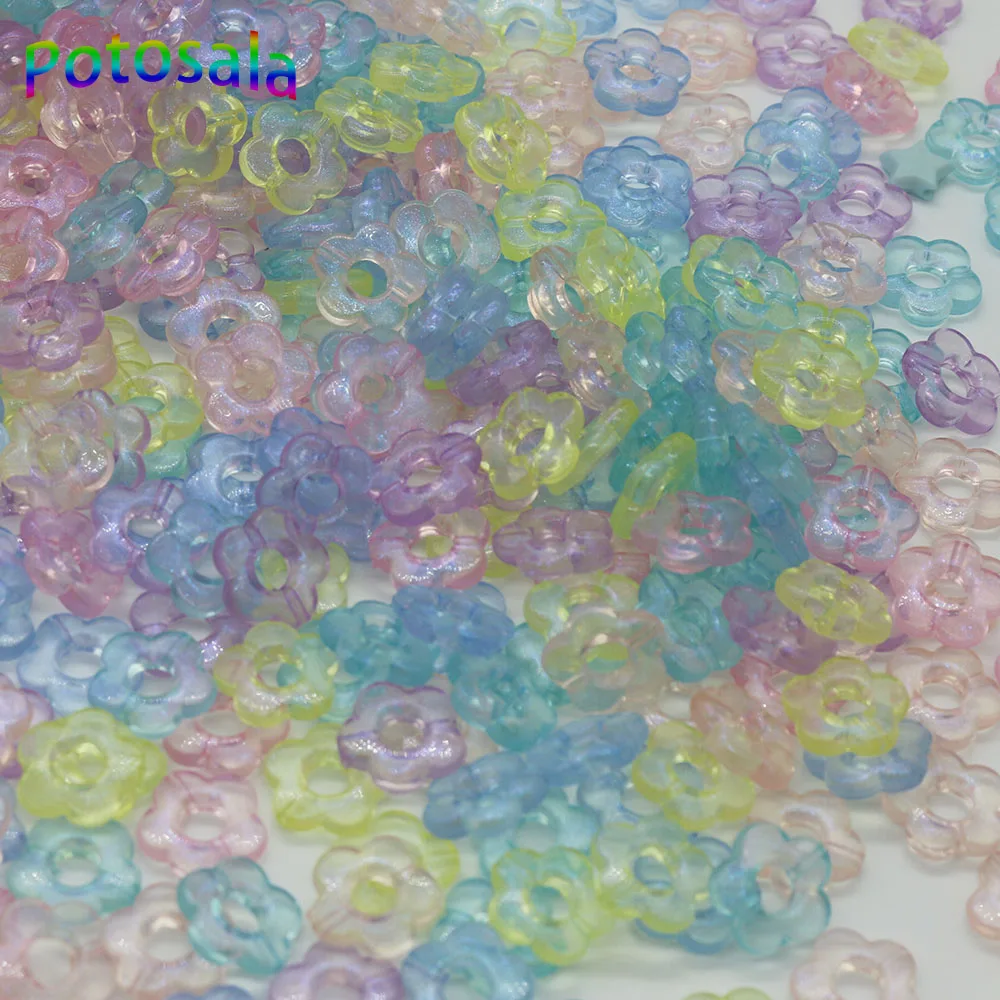 Acrylic Hollow Five-Petal Flower Loose Beads Straight Hole Mixed Color  Handmade Jewelry Accessories DIY Bracelet 50Pcs 14mm