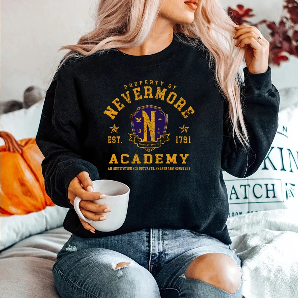 Nevermore Academy Distressed Sweatshirt Vintage Wednesday Addams Hoodie Addams Family Tv Show Jumper Retro Nevermore Sweatshirts