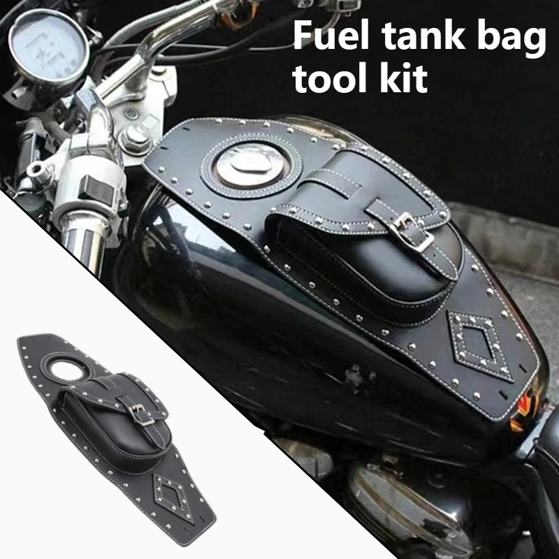

Retro Pu Leather Motorcycle Fuel Tank Tool Bag Universal For Cruiser Bikes