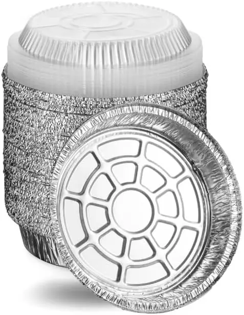 

7-inch Round Aluminum Foil Pans with Clear Lids, 40-Pack for Baking, Storing, Meal Prep - Oven & Freezer Safe