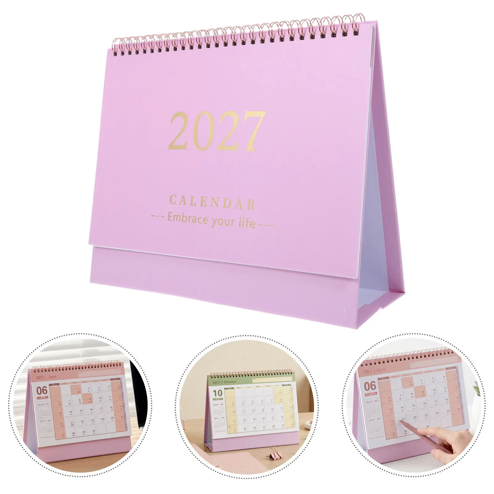 

Large Desk Calendar 2027 Pink Minimalist Monthly Flip Standing Desktop Planner January to December Office Organizer