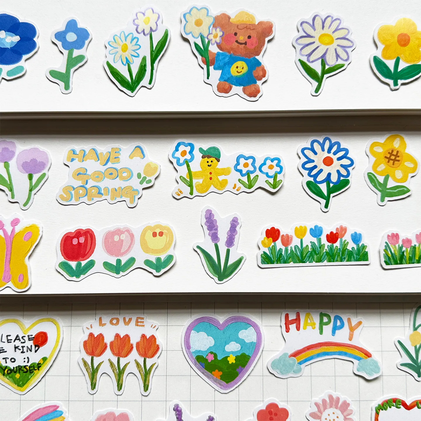 Hand Painted Oil Painting Spring Flower Grass Stickers DIY Journal Notebook Phone Case Decoration