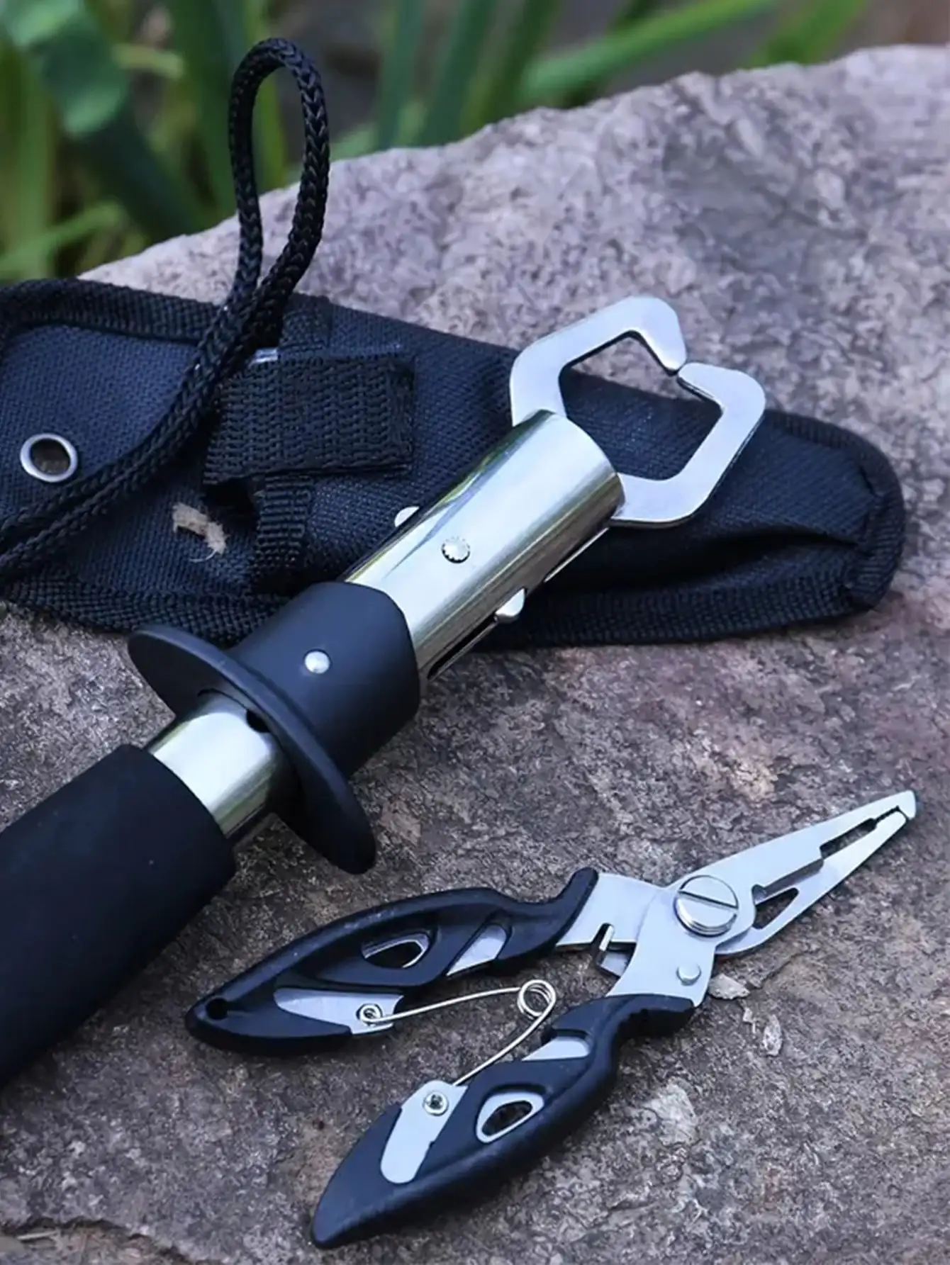2-teiliges Set, Sougayilang Angelzange aus Edelstahl mit Splitring-Schneider, Kombinationsband und Halterung – perfekt für Angler!