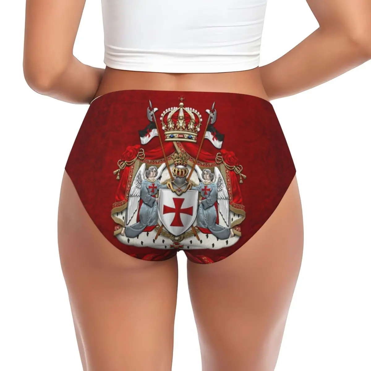 Custom Womens Knights Templar Flag With Coat Of Arms Panties Underwear Female Breathable Medieval Cross Briefs Underpants