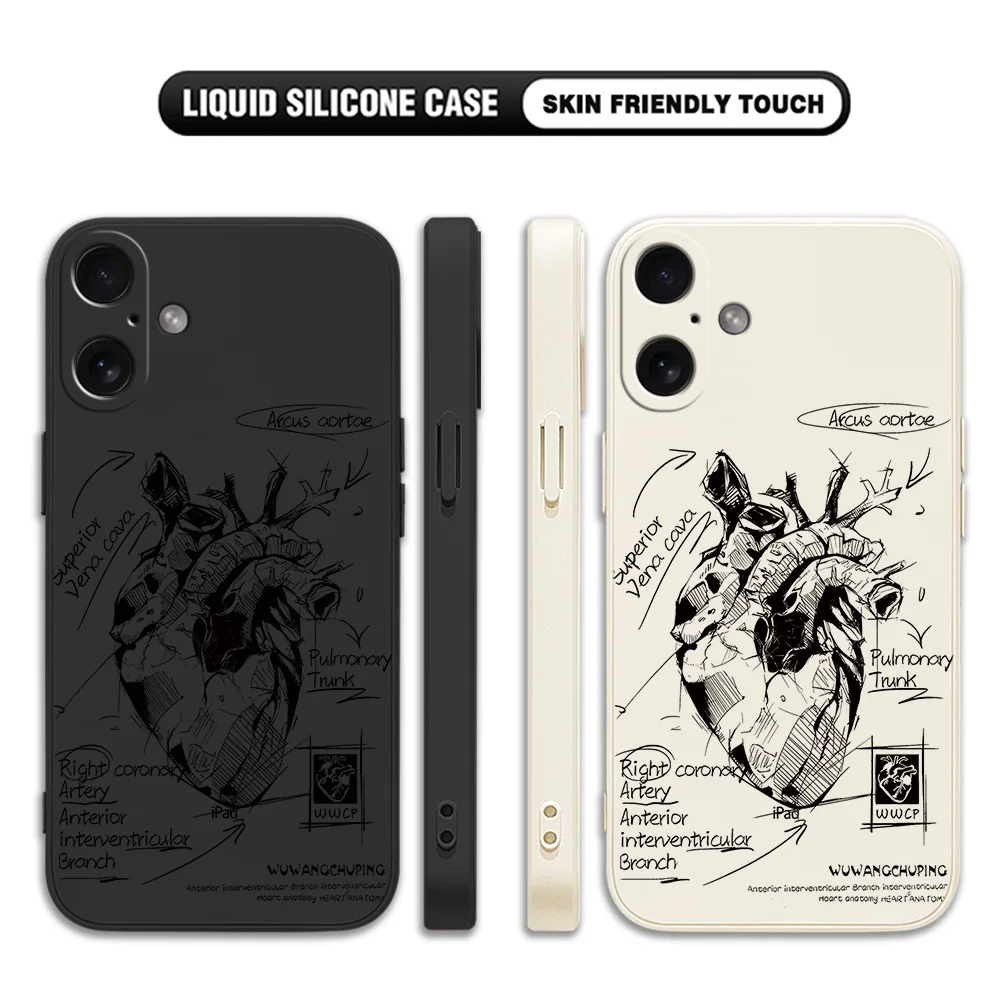 Original Heart Diagram Phone Case For Oppo Reno10 Reno8 Reno7 Reno6 Reno5 Reno2 Z T F Pro Plus 4G 5G Soft Silicone Back Cover