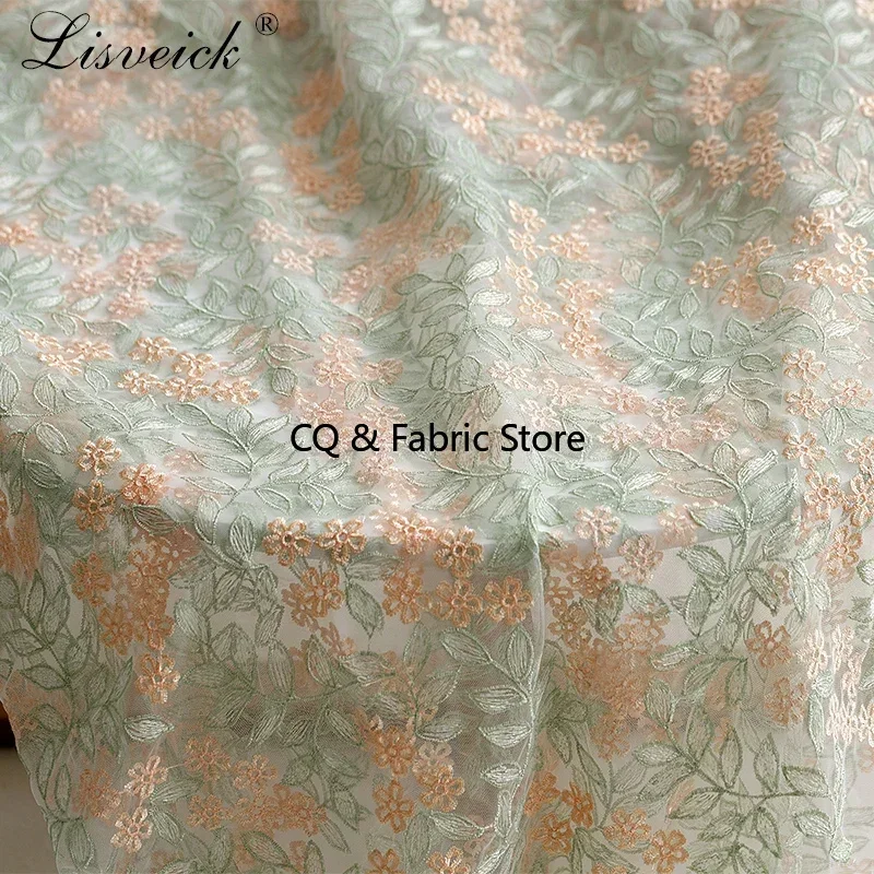 

Beautiful flower embroidery mesh gauze fabric wedding dress cheongsam clothing fabric dress handmade DIY cloth 100x130cm