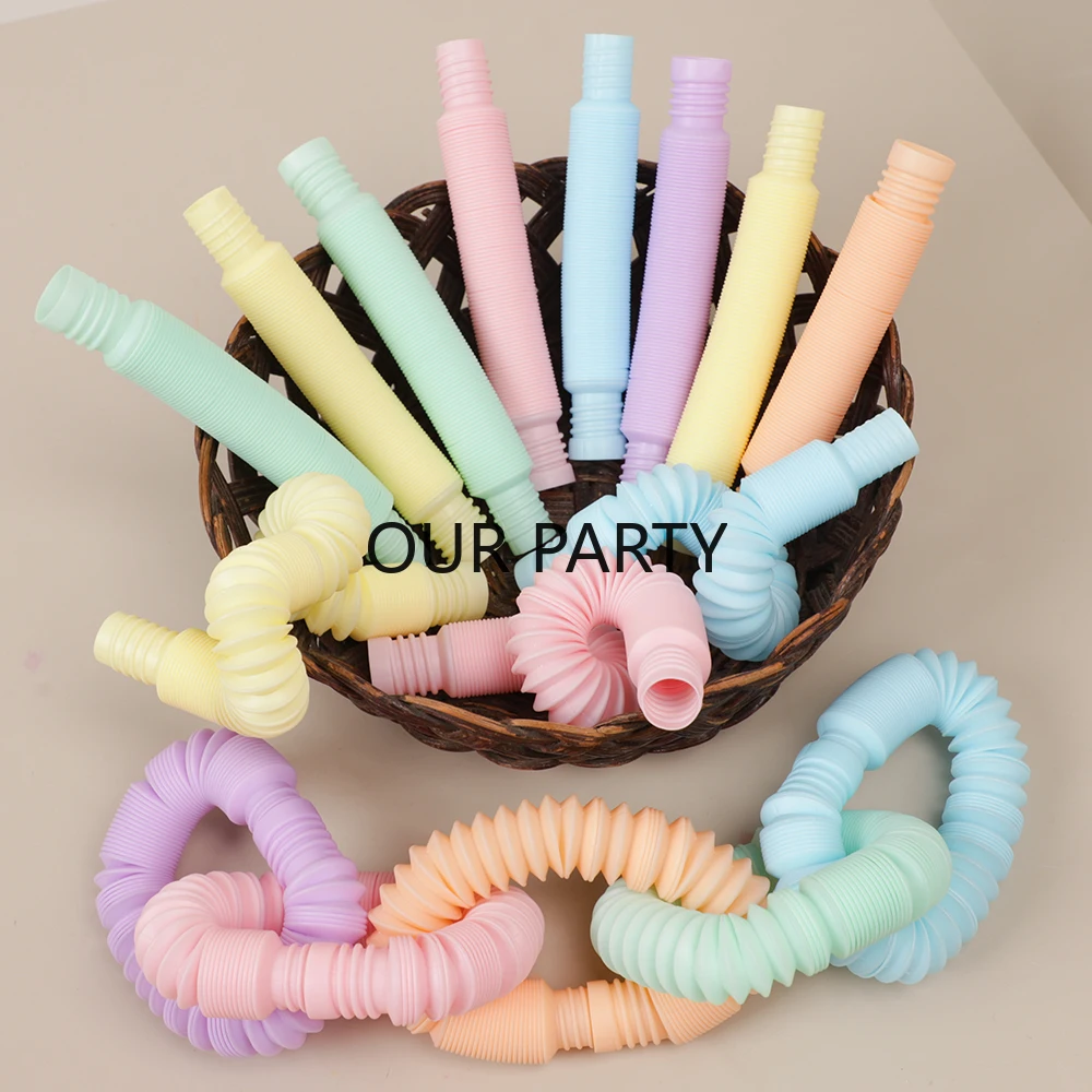 10Pcs Macaron Color Pop Tubes Pipe Fidget Sensory Antistress Toys for Kids Adults Birthday Party Favors Pinata Filler Goodie Bag