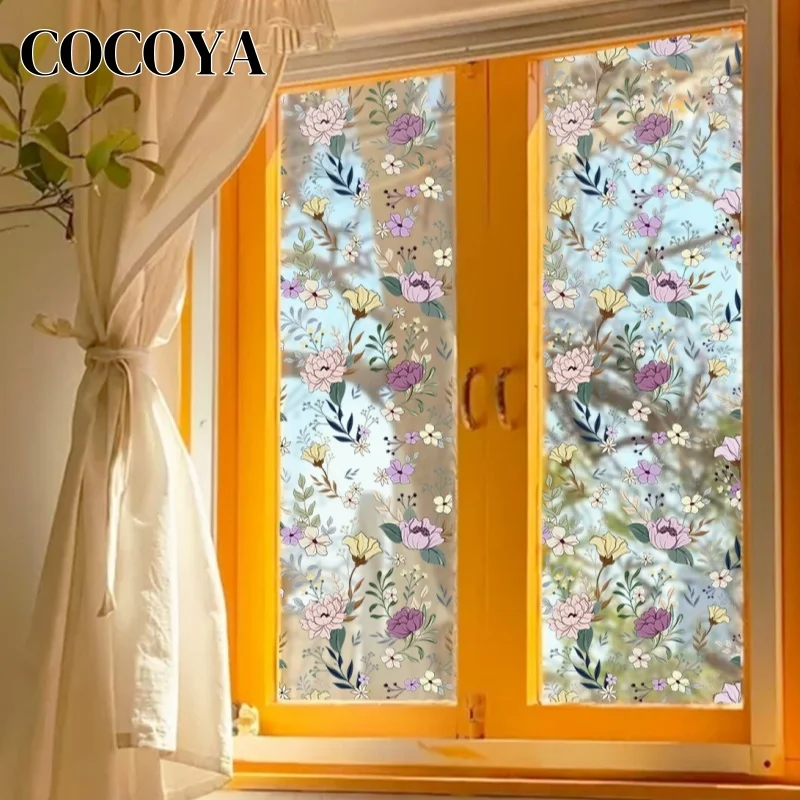 

Static Cling Floral Window Stickers PVC Stained Glass Window Film House Decals Flower Decorative Films Aesthetic Window Sticker