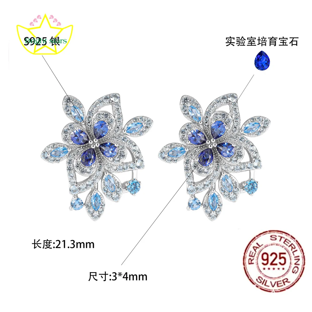 Bright Stars High-end new design fashion simple S925 silver colorful Jewelry retro flower earrings