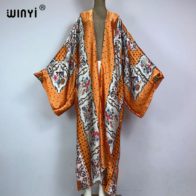 

WINYI kimono Africa Floral Wave dot print beach wear cover-ups Elegant Cardigan beach outfits for women vestidos swimwear coat