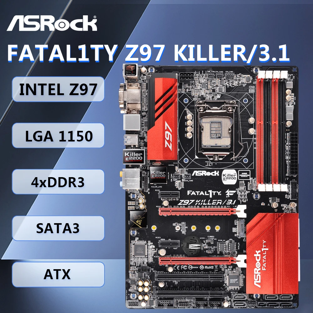 ASRock Fatal1ty Z97 Killer/3.1 اللوحة الأم ATX Intel Z97 LGA1150 DDR3 SATA3 HDMI DVI-D لـ Intel Core i7/i5/i3/Pentium/Celeron #1