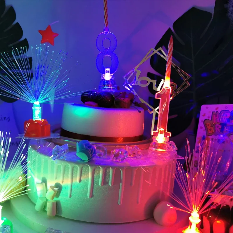 C-style luminous digital with threaded candles, birthday cake transparent flash party supplies, children's birthday celebration