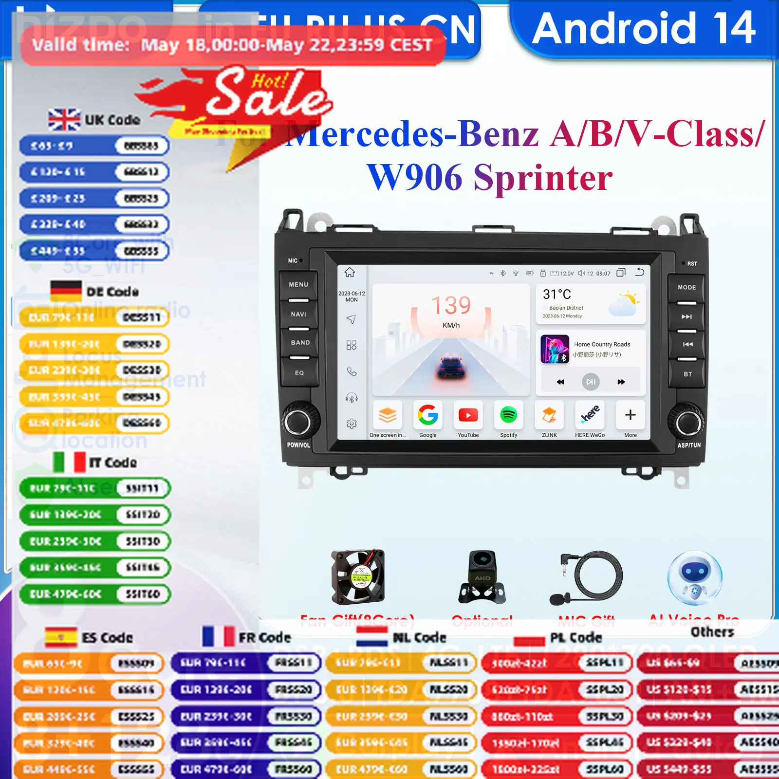 DSP Carplay 4G-LTE 8'' Android 14 Car Radio Multimedia Player for Mercedes Benz W169 W245 B200 W906 Sprinter W639 Vito Autoradio