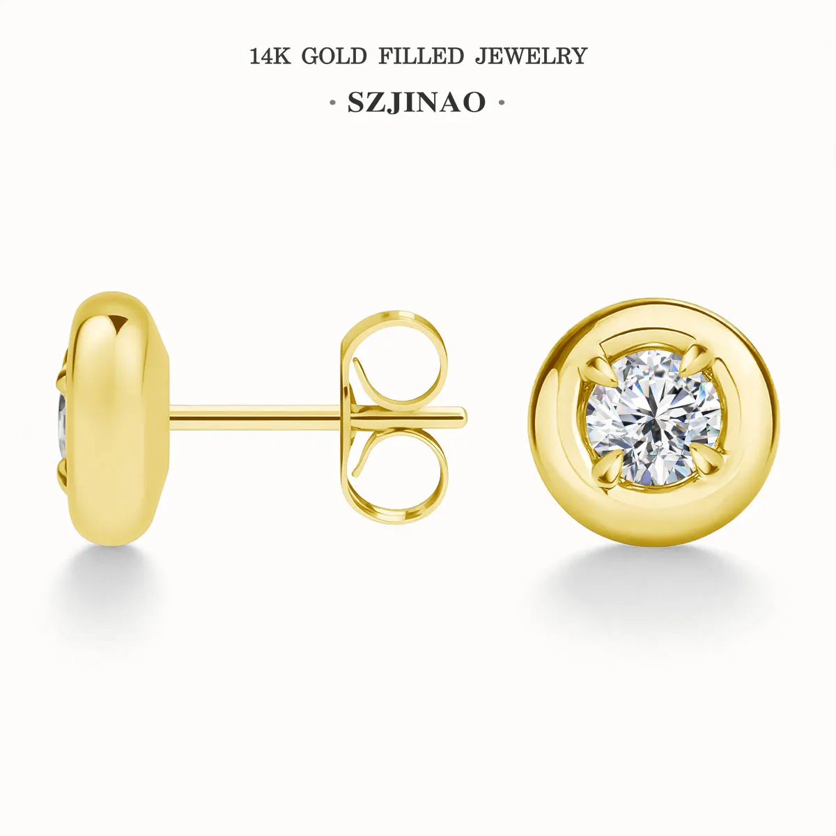 

Szjinao 14K Gold Filled 5mm 0.5ct Round Moissanite Bezel Set Stud Earrings Minimalist Solitaire Ear for Women Trendy Jewelry