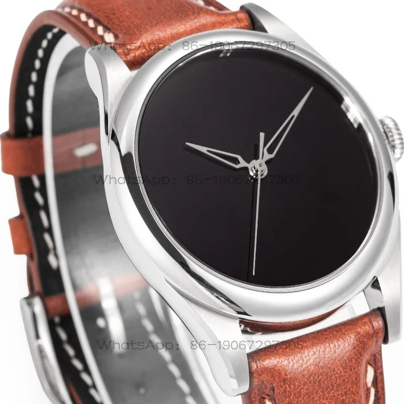 Natural Black Agate Gem Disc Watch 38mm Luxury Men's Waterproof Movement Watch