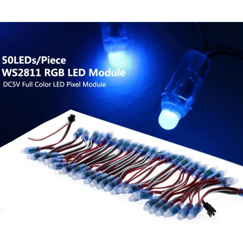 Módulo de luz LED IC de 12MM a todo Color, resistente al agua IP68, DC5V, 50 piezas, WS2811, 10/15CM