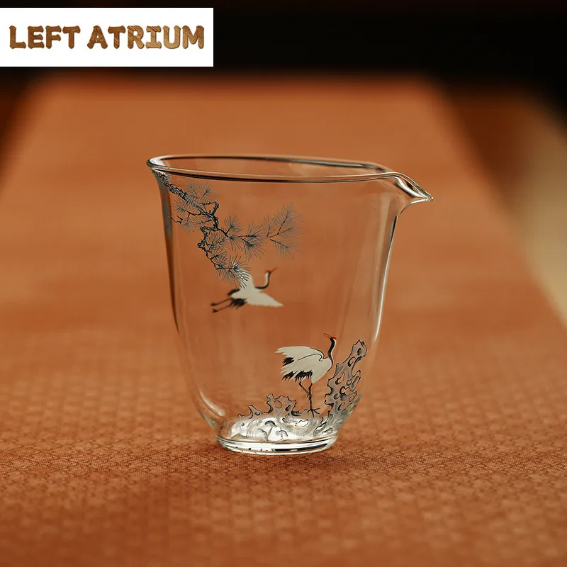 

200ml Hand-blown Glass Pine Crane Tea Pitcher Pour Tea Sharing Pot Cha Hai Dispenser Justice Cup Fair Mug Cha Collection Craft