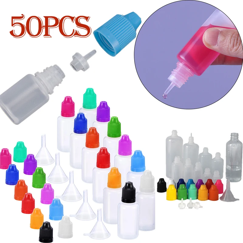 50Pcs 3ML-120ML Wholesale Colorful Lid Eye Medicine Water Separate Drop Bottle Small Plastic Smoke Oil Refillable Bottles