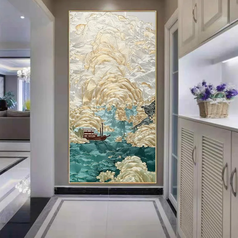 

Hand painted entrance abstract decorative painting high-end French light luxury living room mural