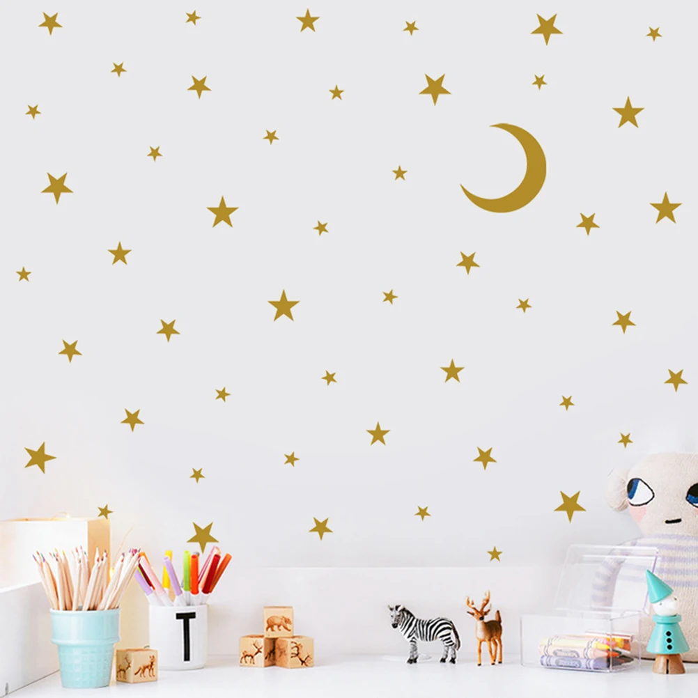 

3pcs Star Moon Pattern Stickers Kids Bedroom Decorative Wall Decals Easy Apply Remove Home Accessories Wall Paster Smooth Tile