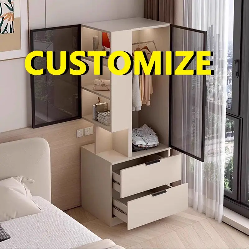 

Any Size Custom Full Honeycomb Aluminum Glass Door Wardrobe Minimalist Bedroom Side Cabinet Dustproof Garment Arrangement Storag