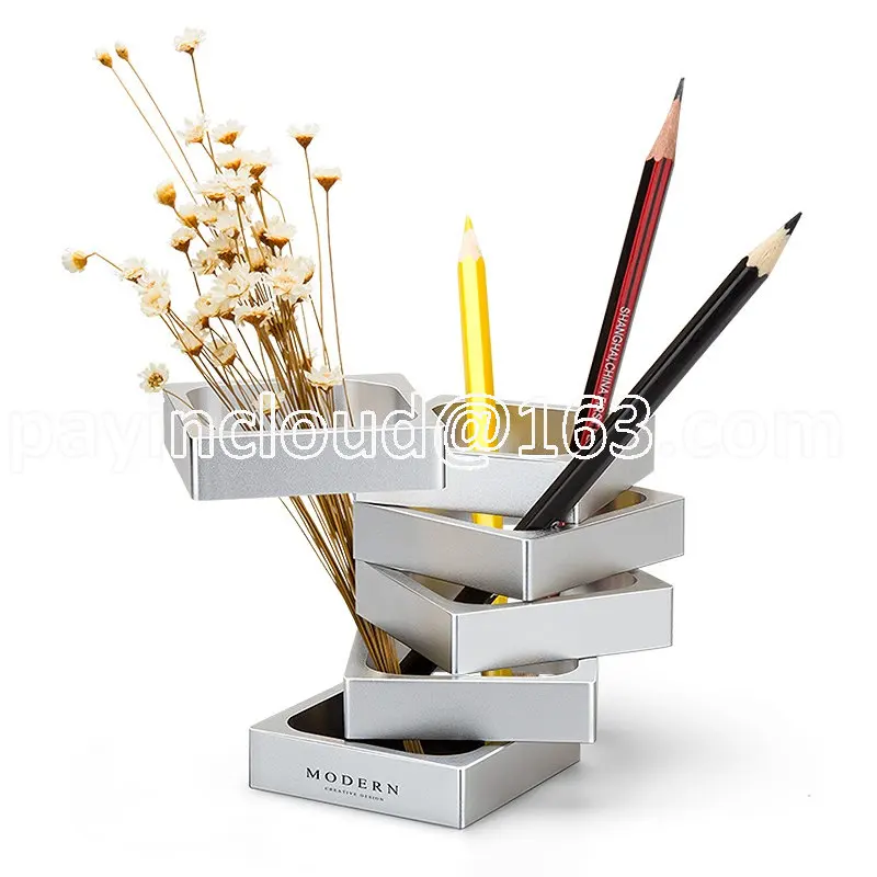 

Modern Aluminum Alloy Pen Holder Creative Upscale Metal Pen Container Fashion Office Ornaments Gift