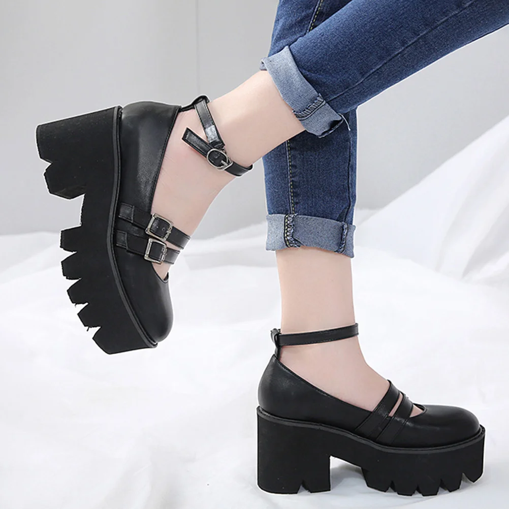 Round Toe Chunky Heel Shoes for Lady Non-skid Light Mouth Women Fashion Female Leisure Casual Stylish Retro Footwear