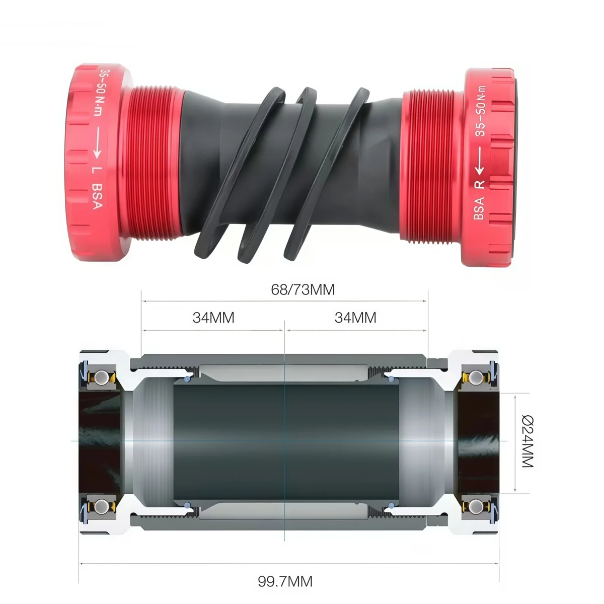 SUNTNUR BB68 دعامة سفلية ملولبة من الألومنيوم محمل مختوم 24 مم ID متوافق مع إطار 68-73 مم قطعة واحدة #2