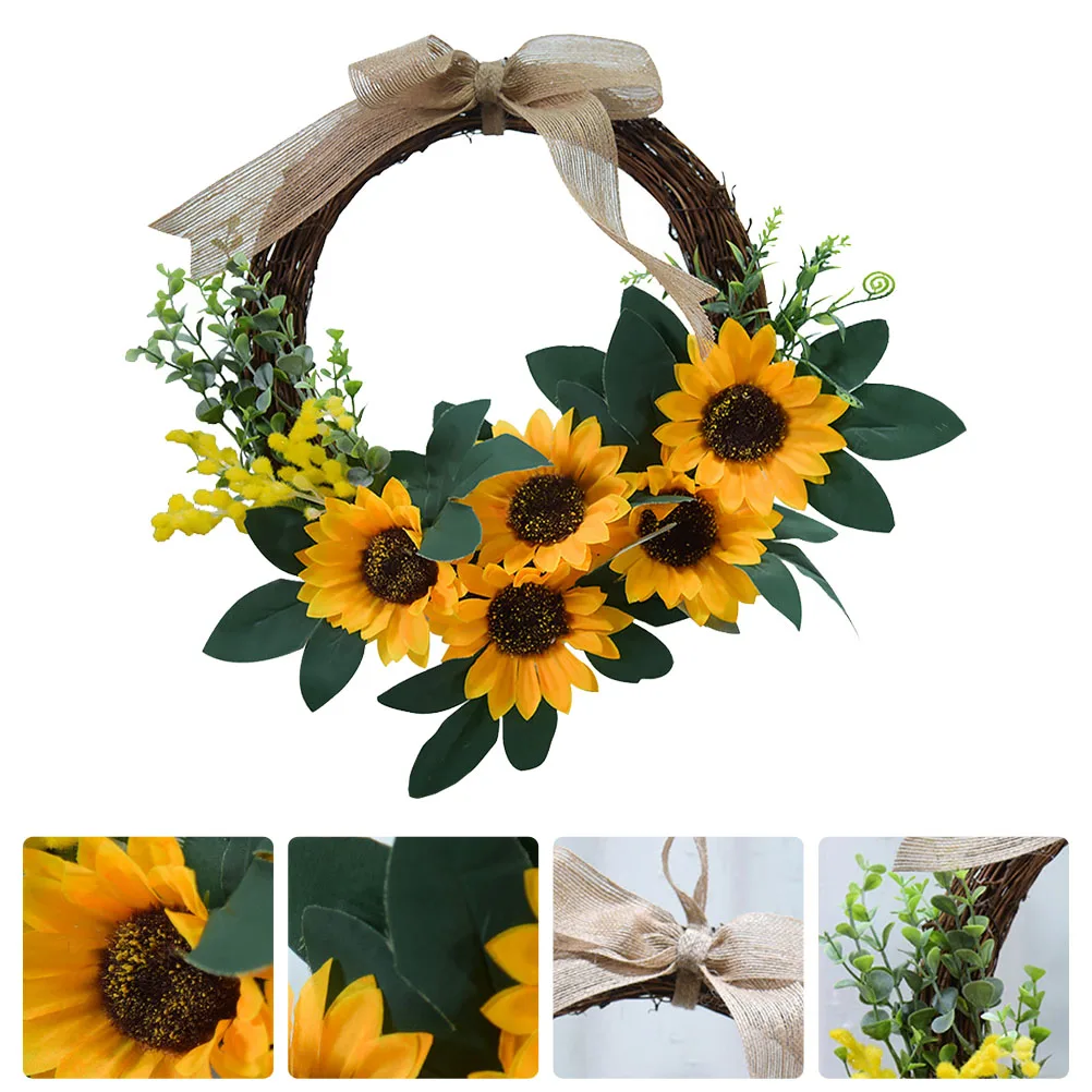 

1Pcs Artificial Sunflower Wreath Hanging Pendant Decorative Garland for Home Wall Door Festival Party Realistic Look