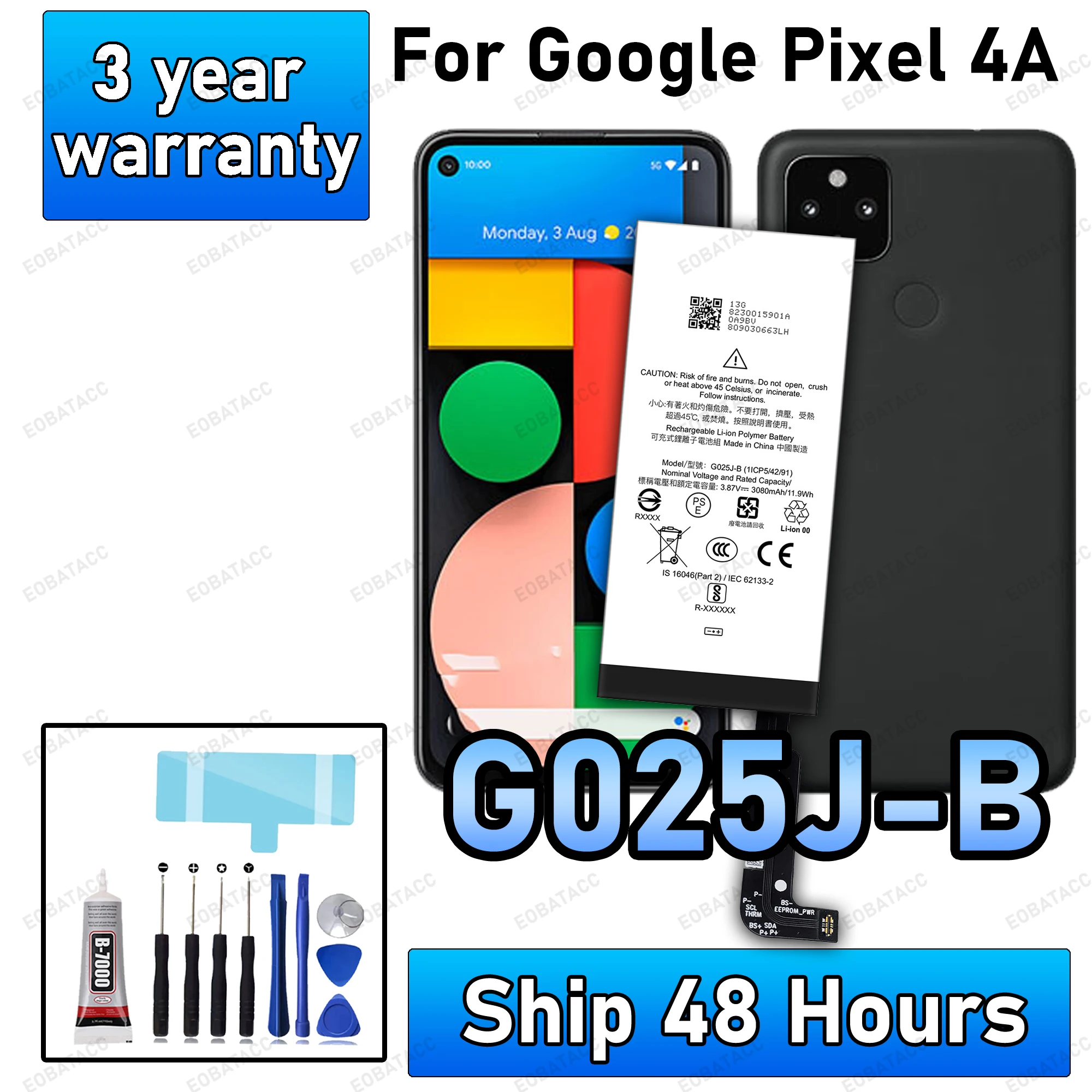 

100% New High Capacity G025J-B 3080mAh Replacement Battery For Google Pixel 4A Genuine Latest Production Phone Batteries
