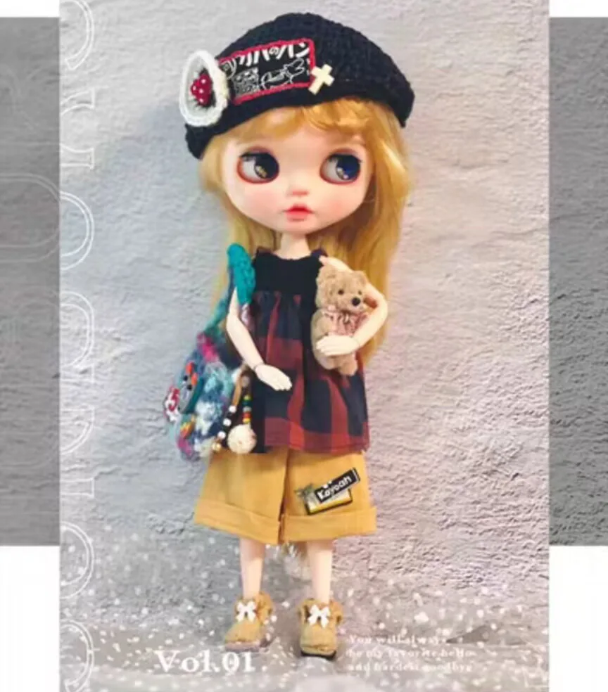 

Модный дизайн, 4 шт., шляпа Блайт, юбка-бретелька, широкие брюки, шерстяная сумка 1/6, 30 см (подходит для azone, Pullip, Ob22/24/26, Licca)