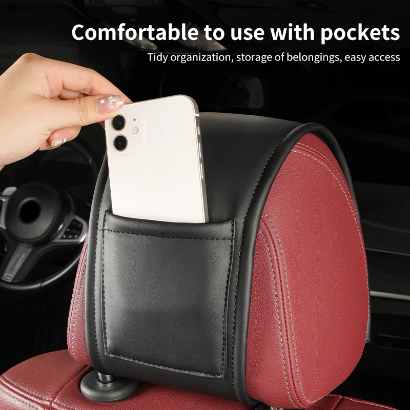 Car Seat Headrest Pillow Cover Seat Leather Protective Cover Universal For Skoda Octavia Rapid Superb Derivative Karoq Kamiq