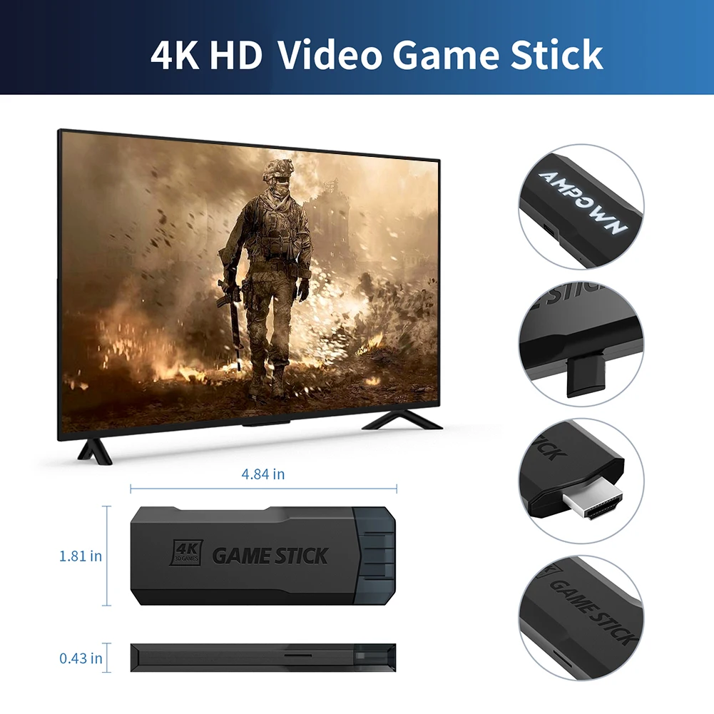 Retro Game Stick 40+ المحاكيات الكلاسيكية المحمولة وحدة التحكم الرجعية التوصيل والتشغيل وحدة التحكم المحمولة مع وحدات تحكم لاسلكية مزدوجة 2.4G