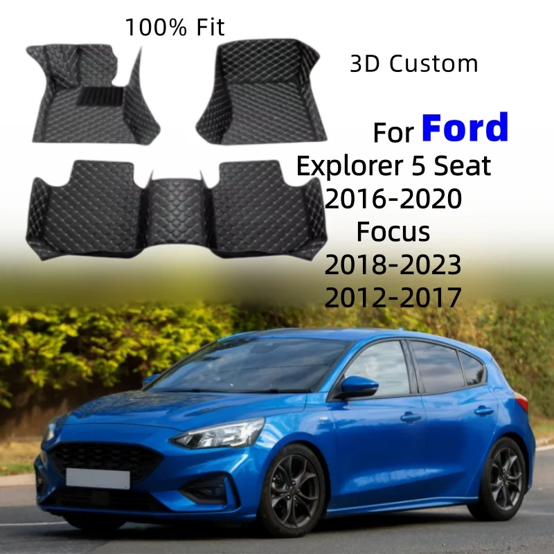 Accessoires intérieurs personnalisés pour Ford Explorer 5 places 2016-2020 Focus 2018-2023 2012-2017, tapis de sol de voiture en cuir artificiel 3D