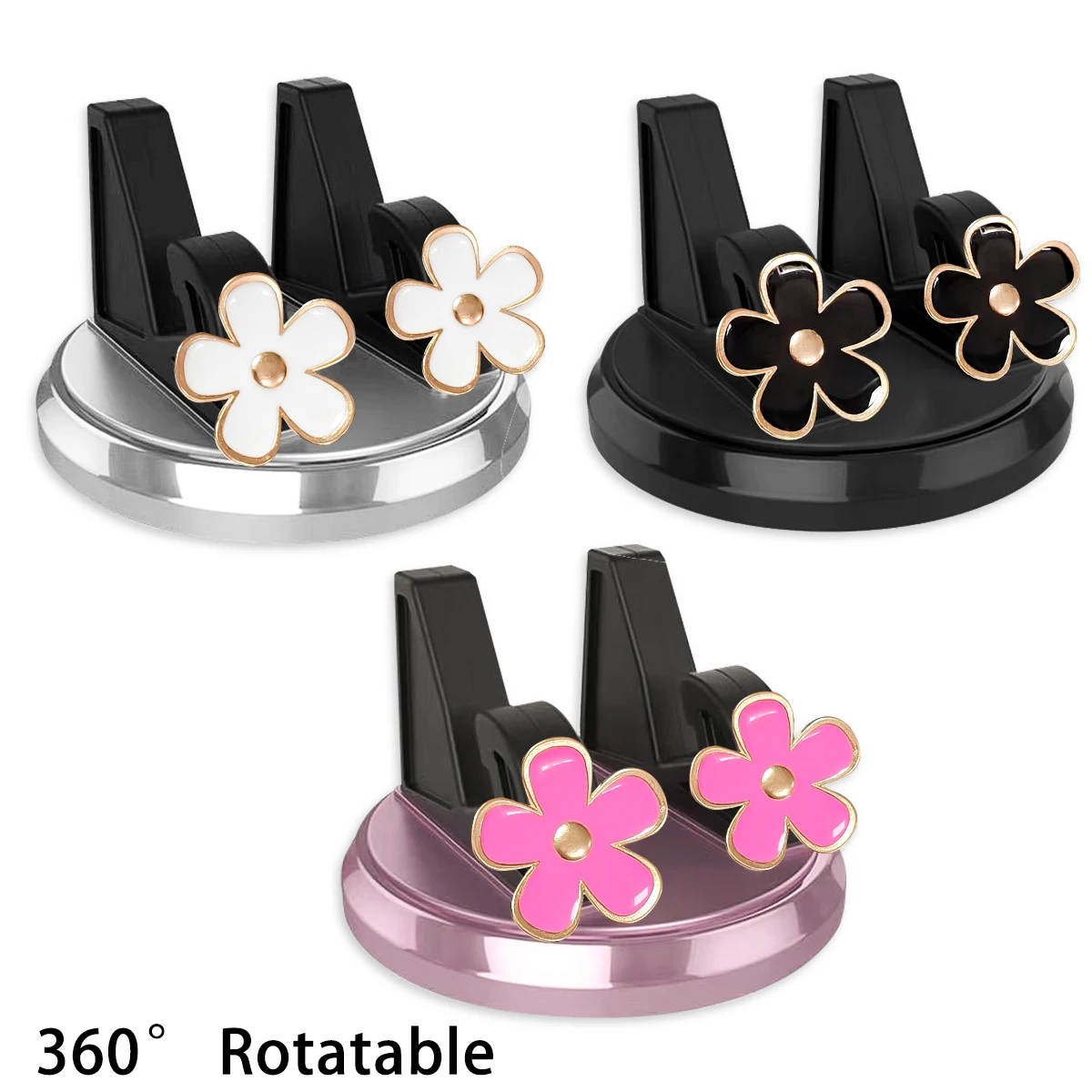 

1pc 360° Rotating Metal Flower Car Phone Holder with Base Sticker Anti Slip Design Perfect for Cars Office Home Use