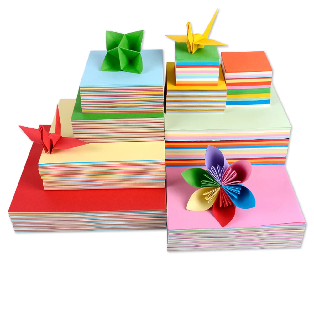 1000 fogli pieghevoli quadrati di carta origami a doppia faccia, 10 colori, per l'addestramento artistico artigianale, carte pieghevoli di carta origami