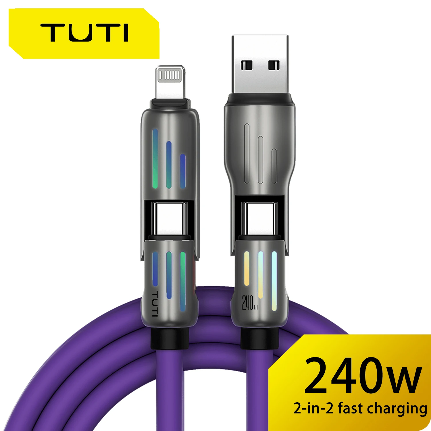 Tubo 240W cavo da USB C a USB C 20A PD ricarica rapida tipo C cavo 2-in2 cavo in lega di zinco siliconico per Macbook Xiaomi Huawei Samsung