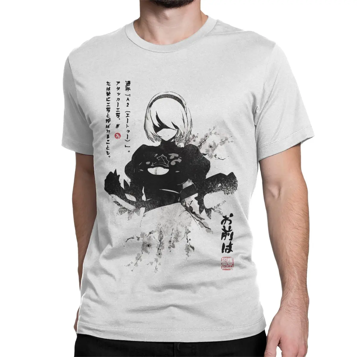 Men's T-Shirt NieR:Automata 2B Casual 100% Cotton Tees Short Sleeve T Shirt Round Collar Tops Plus Size