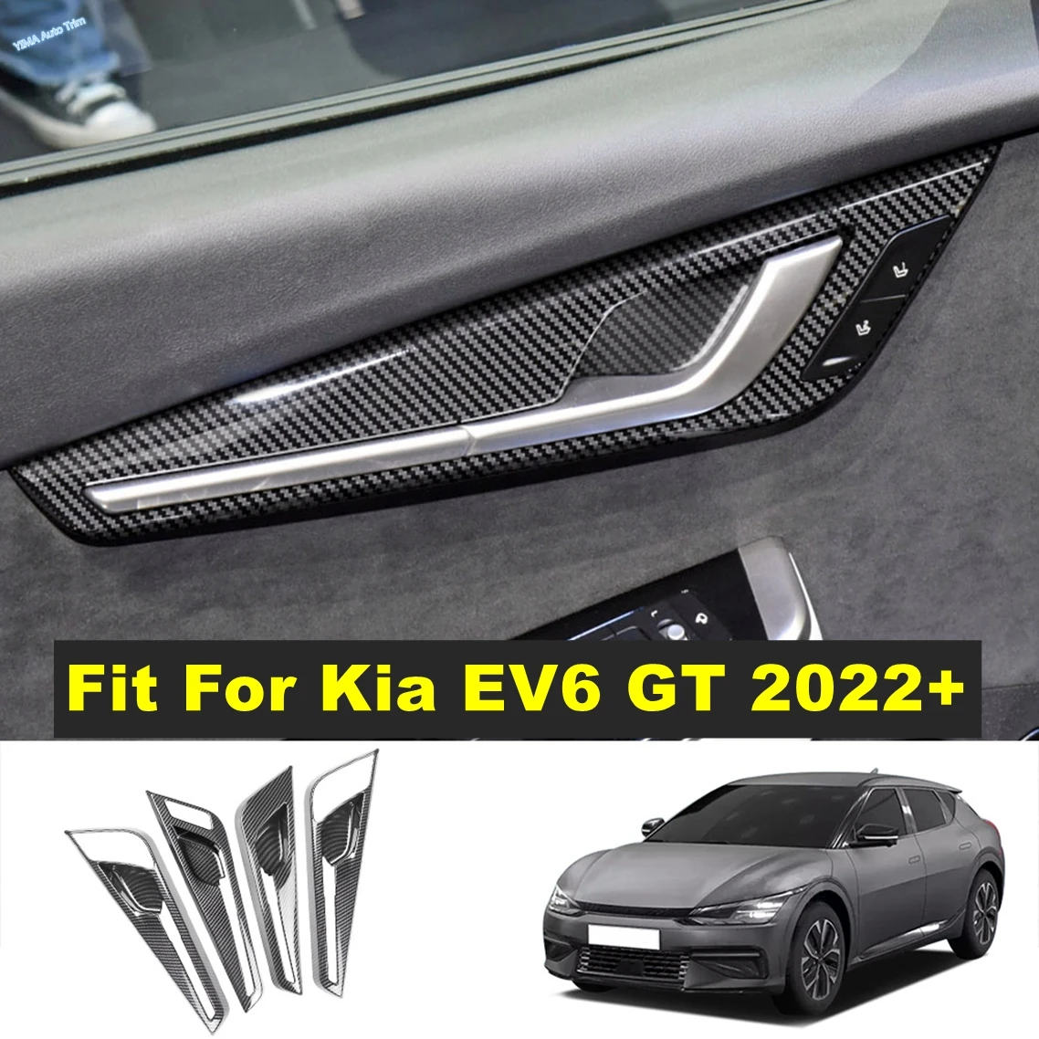 

ABS Carbon Fiber Look Car Interior Door Handle Bowl Switch Decor Frame Cover Trim 4pcs Fit For Kia EV6 GT 2022 2023 Accessories