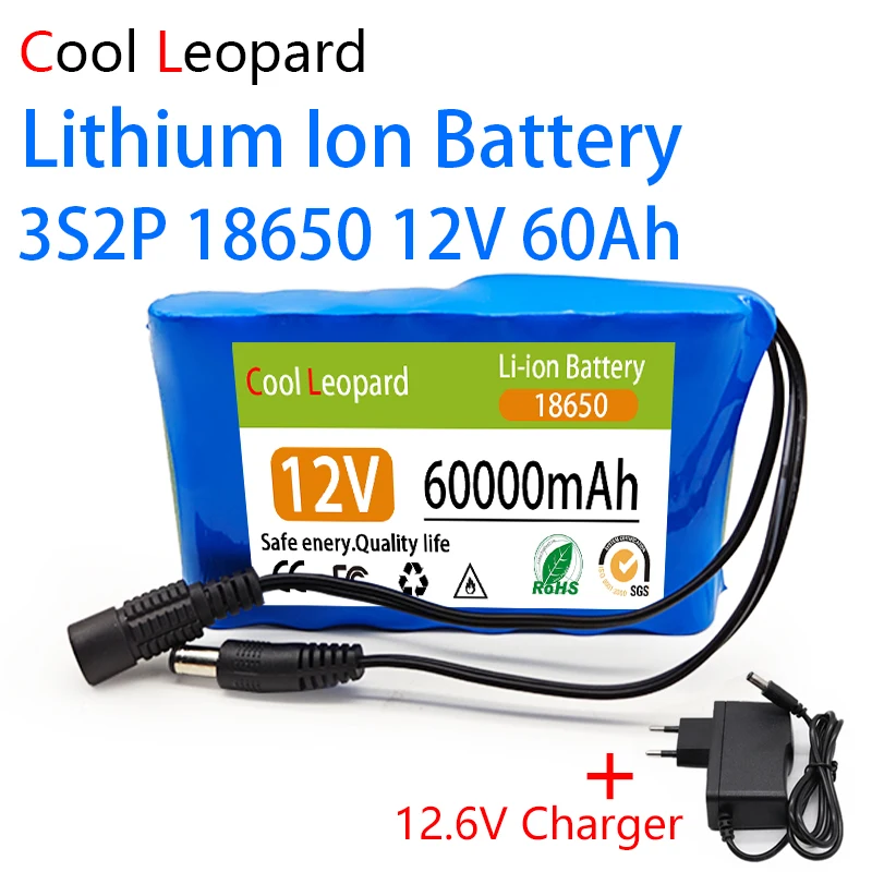 

Original portable 12V rechargeable lithium-ion 18650 battery pack, DC 12.6V charger, closed-circuit television camera bicycle