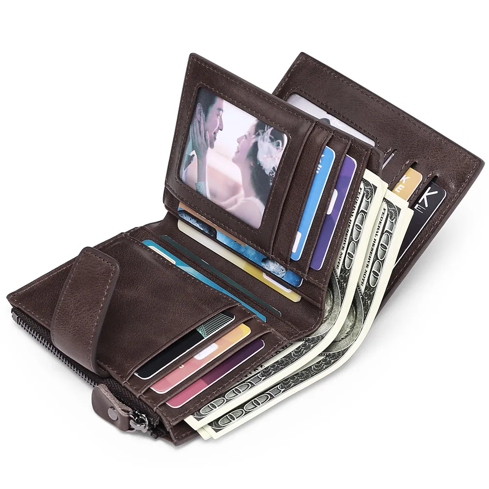 Echte Leder Herren Brieftasche RFID Blocking Trifold Herren kurze Reise Brieftaschen ID Bank Kreditkarten inhaber Münz koffer Geschenke für Männer