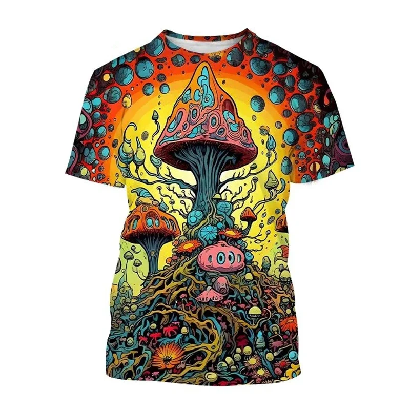 Wood Psychedelic Mushroom 3D printed T-shirt, men's summer casual trend fun lightweight breathable quick-drying top, Asian size