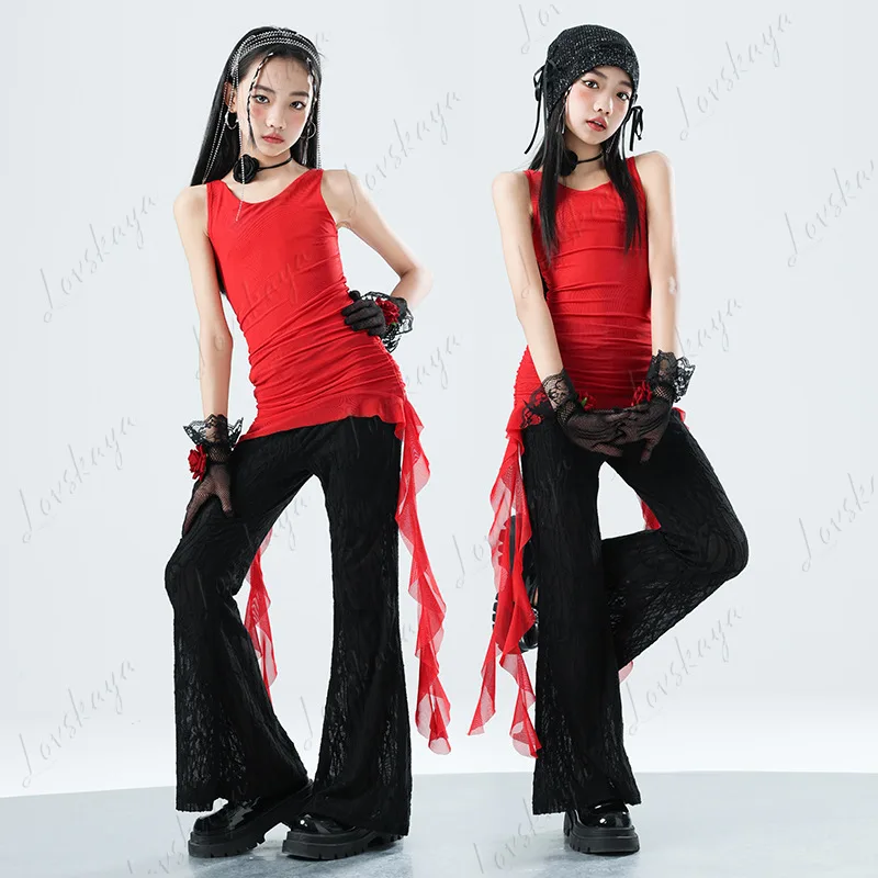 

Костюмы для выступлений для девочек, весенние и летние детские топы для джазовых танцев, брючные костюмы для танцев, крутые и модные