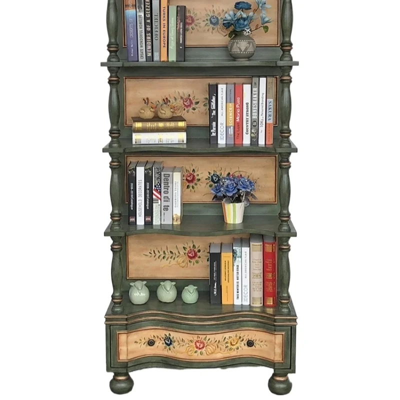 American bookshelf, living room retro storage cabinet, Mediterranean painted red wine display side 0108