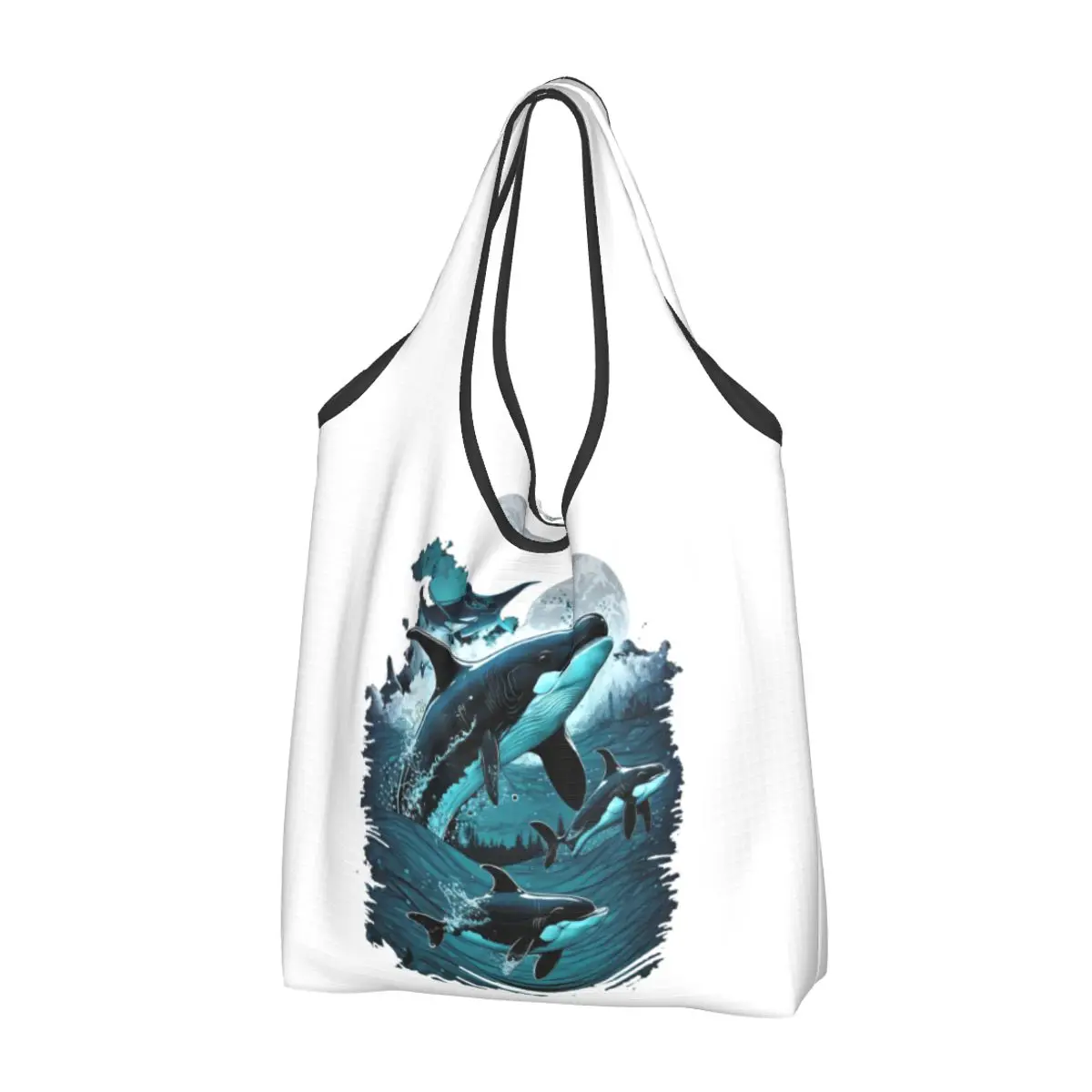 Orca Aquatic Sea Ocean - Top Tees Killer Whale Portable Tote Shopping Bags Large Capacity Shopper Bag Handbag Shoulder Bag