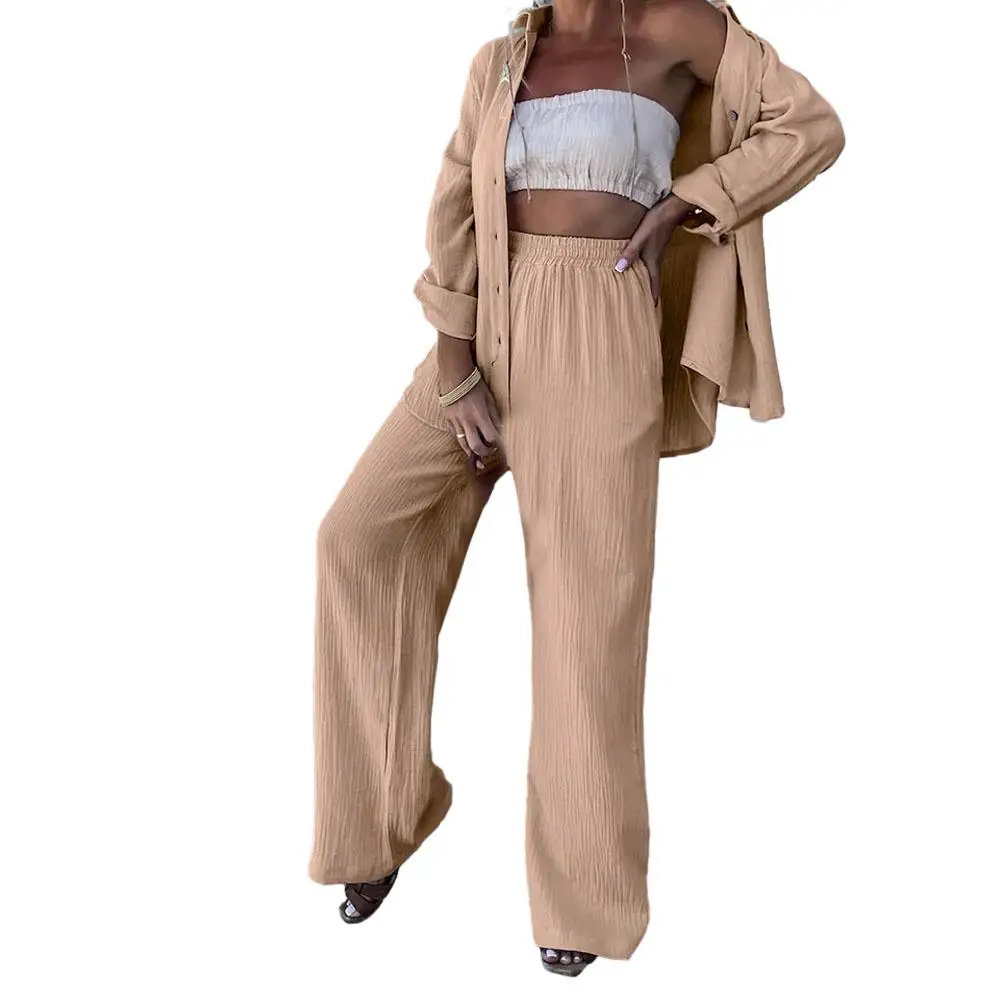 

Woman Outfit Women Sets Commuting Wind Casual Pleated Sets Long Sleeve Shirt Slightly Elastic 2023 New Fashion