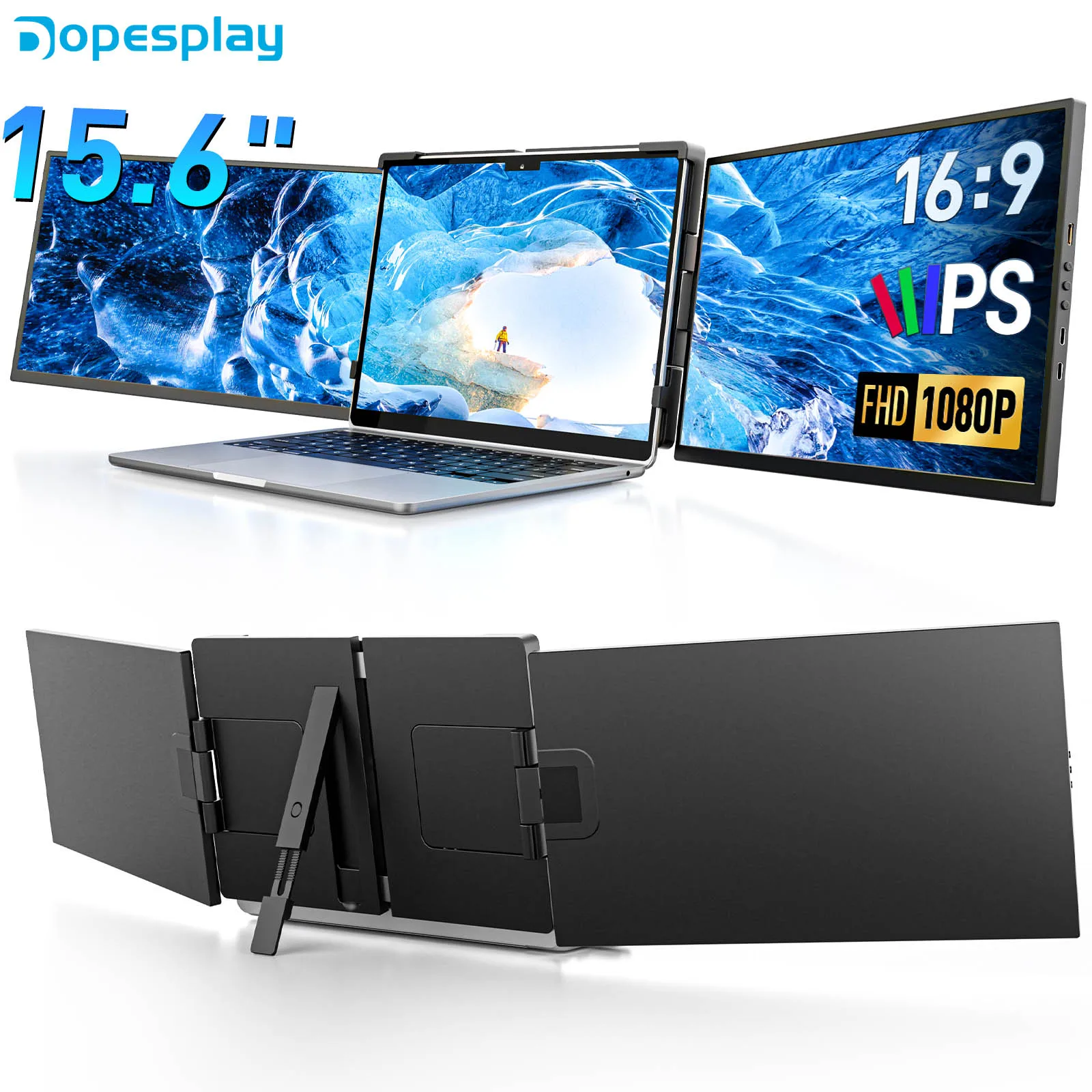 Dopesplay 15.6 tripe extensor de tela para laptop 1080 fhd ips extensão de exibição externa monitor duplo para mac chrome mini pc xbox