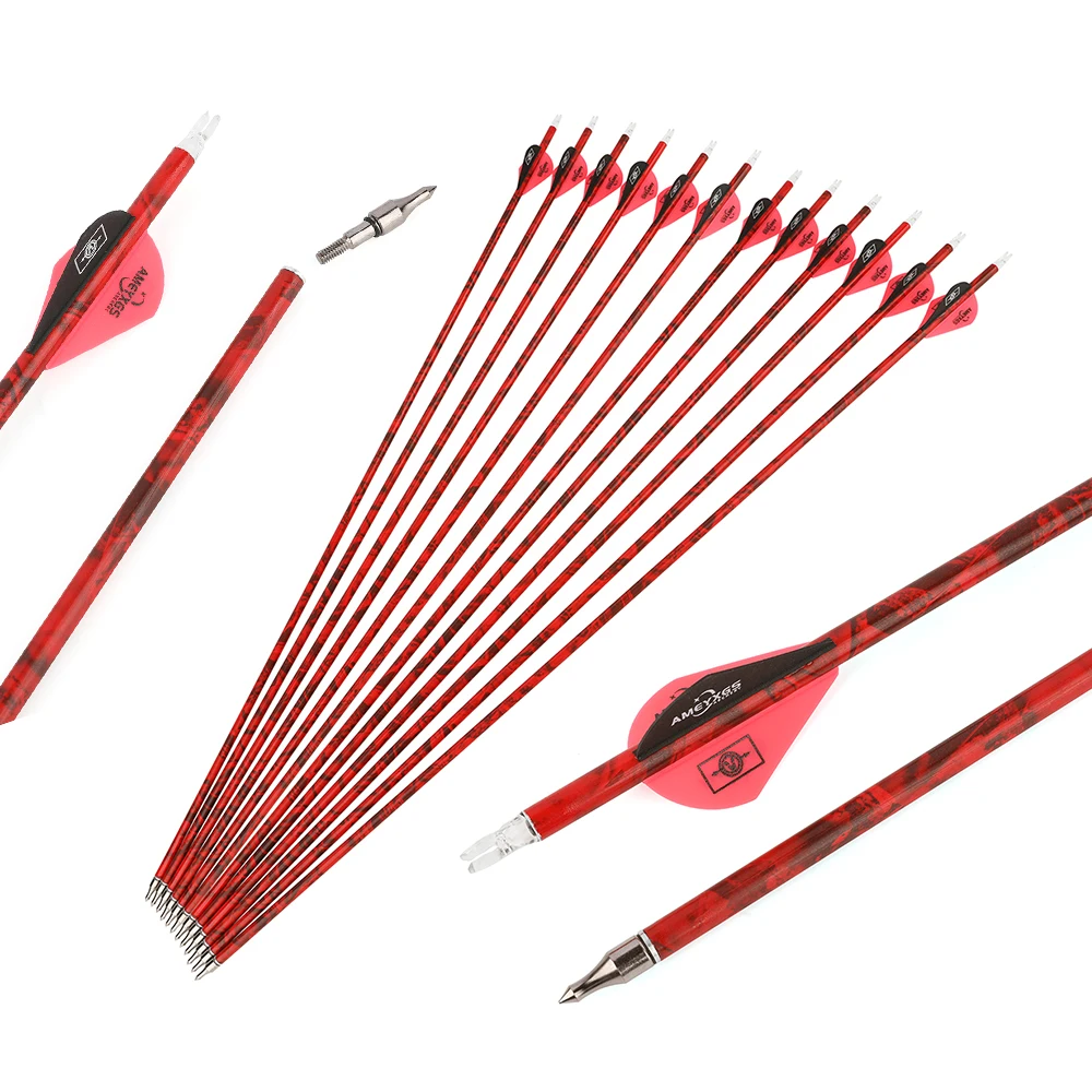 

12pcs 31.5 Inch Mixed Carbon Arrow Spine 500 ID 6.2mm OD 7.8mm 2 inch Rubber Feather High-strength Arrow Bow Outdoor Hunting