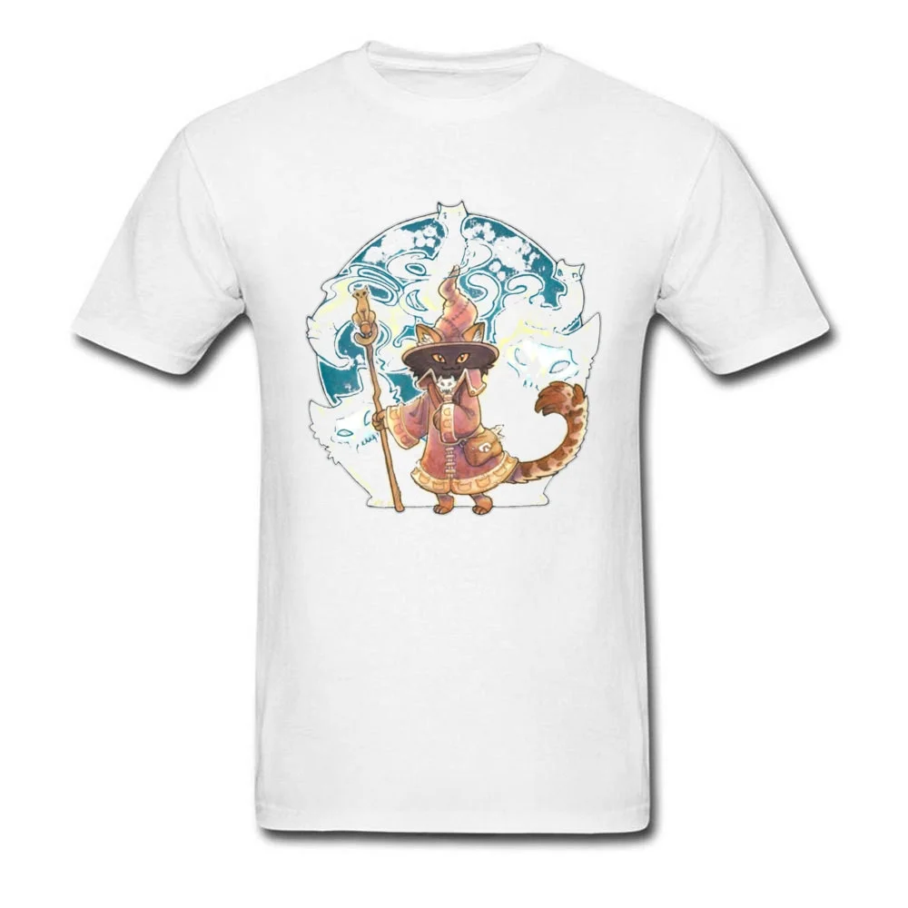 Wizard Hunters Pharaoh Skeletal Mage Cat Tshirt Men Cotton Hallowmas Demon Tees Nekomancer Necromancer Cat Neko T Shirt