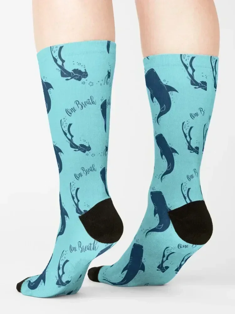 Freedive Girl with Whale Shark - Ocean Blue Socks Toe sports cute Stockings man warm winter Men's Socks Women's